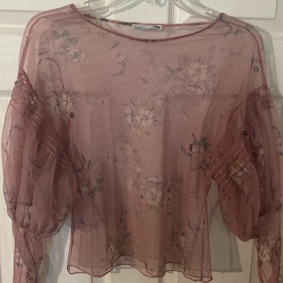 Zara Balloon Sleeve sheer long sleeve Top - Picture 3 of 6